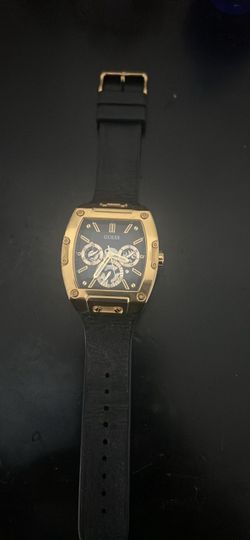 Guess Chronograph Watch Gold Tone Black Strap