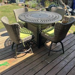 5-Piece Patio Rattan Fire pit Dining Set