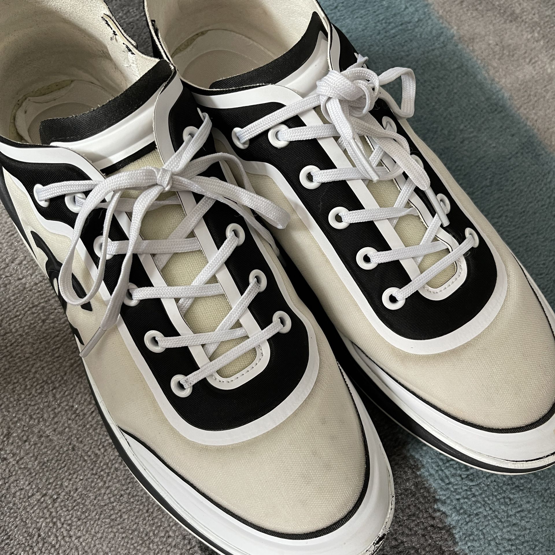 Chanel Mesh Logo Lycra Thermoplastic Mens Sneakers Size 45 White/Black for  Sale in El Cajon, CA - OfferUp