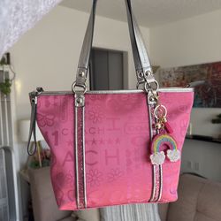 Coach Poppy Bandana Glitter Grafitti Tote Bag in Hot Pink & Silver