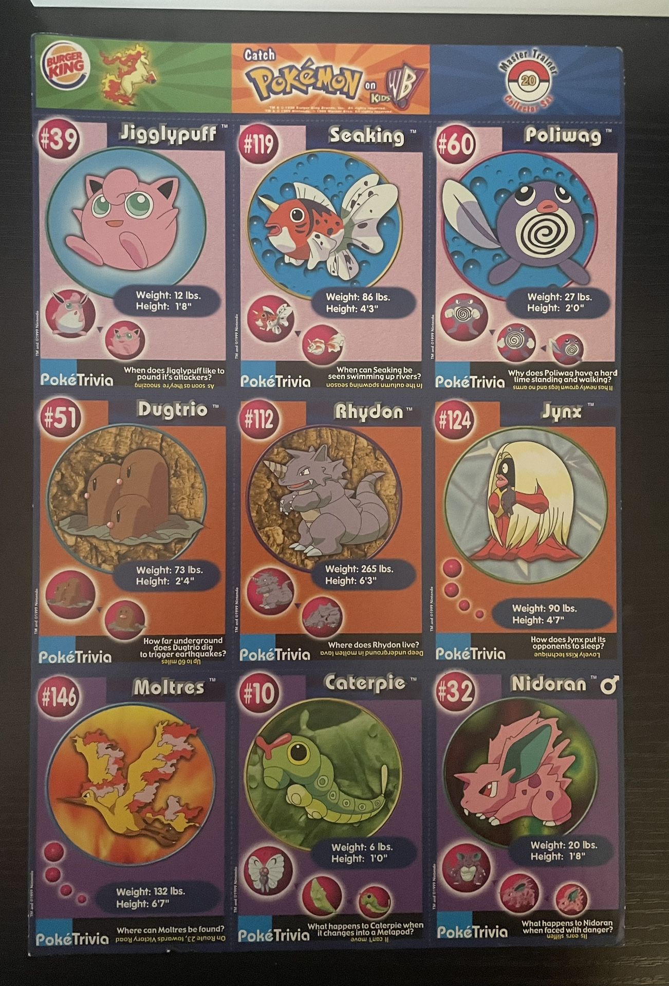 1999 Burger King Promo Uncut Sheet