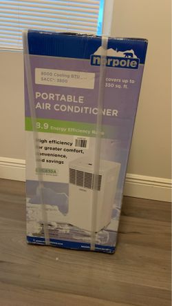 Norpole 8,000 BTU 3800 BTU (DOE) Portable Air Conditioner with Remote Control for Rooms up to 350 sq. ft. in White