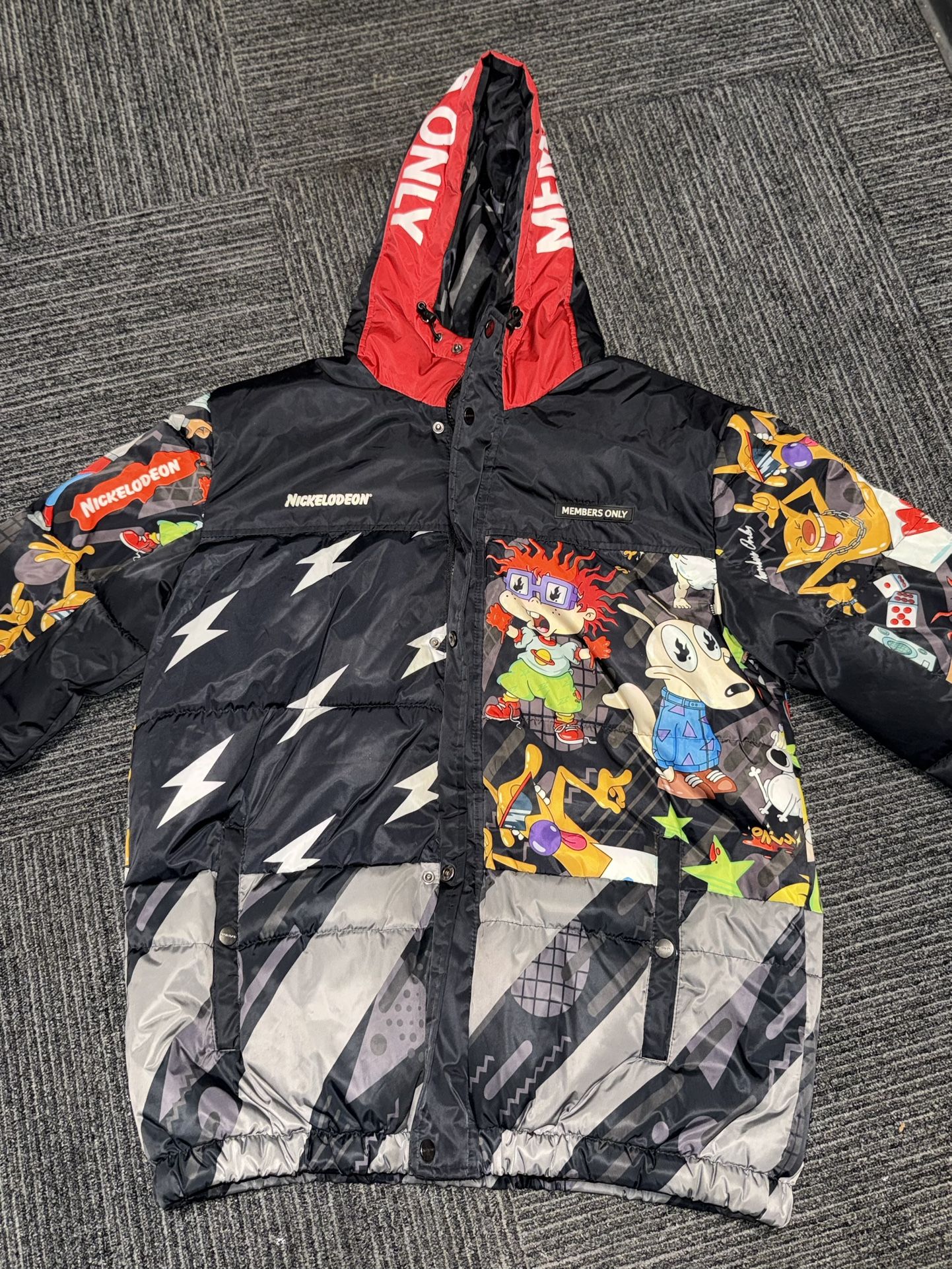 Nickelodeon Members Only Puffer Jacket with Hood Rugrats, Hey Arnold, CatDog