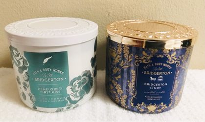 Beautiful Exclusive Collection! BATH & BODY WORKS✨📖⚜️Netflix BRIDGERTON STUDY or PENELOPE’S FIRST KISS💋⚜️📖✨3-wick candle $13 each or 2 for $22!