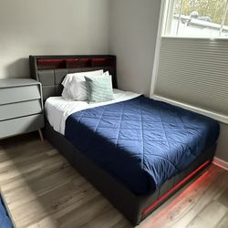 Full Size Gray Bed Frame with LED Headboard (2 Available)