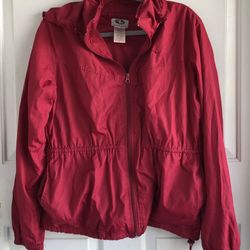 Athletic Works Women's Sz. L 12/14 Red Lined Hooded Windbreaker Jacket