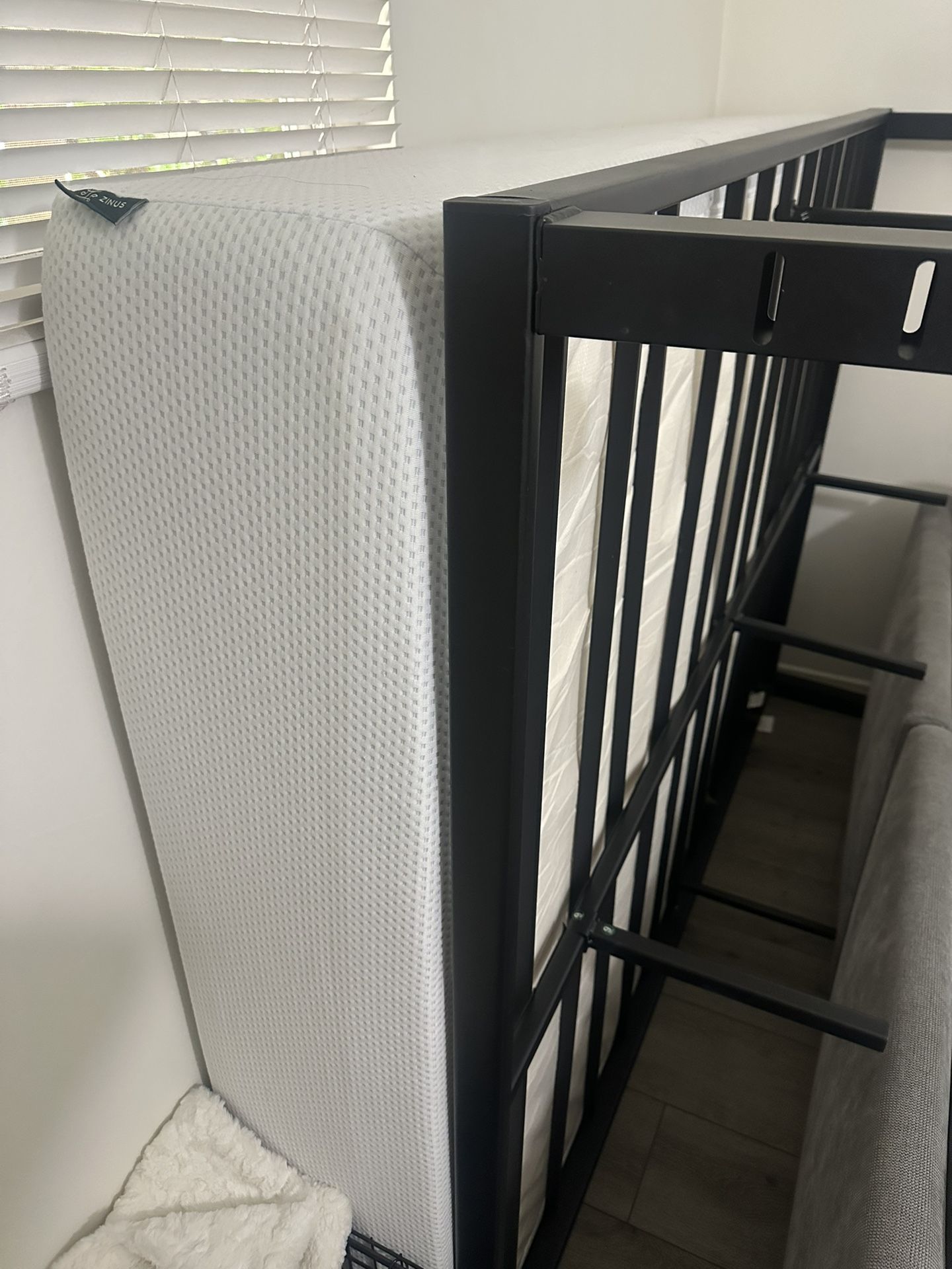 Queen Mattress And Black Metal Bed Frame