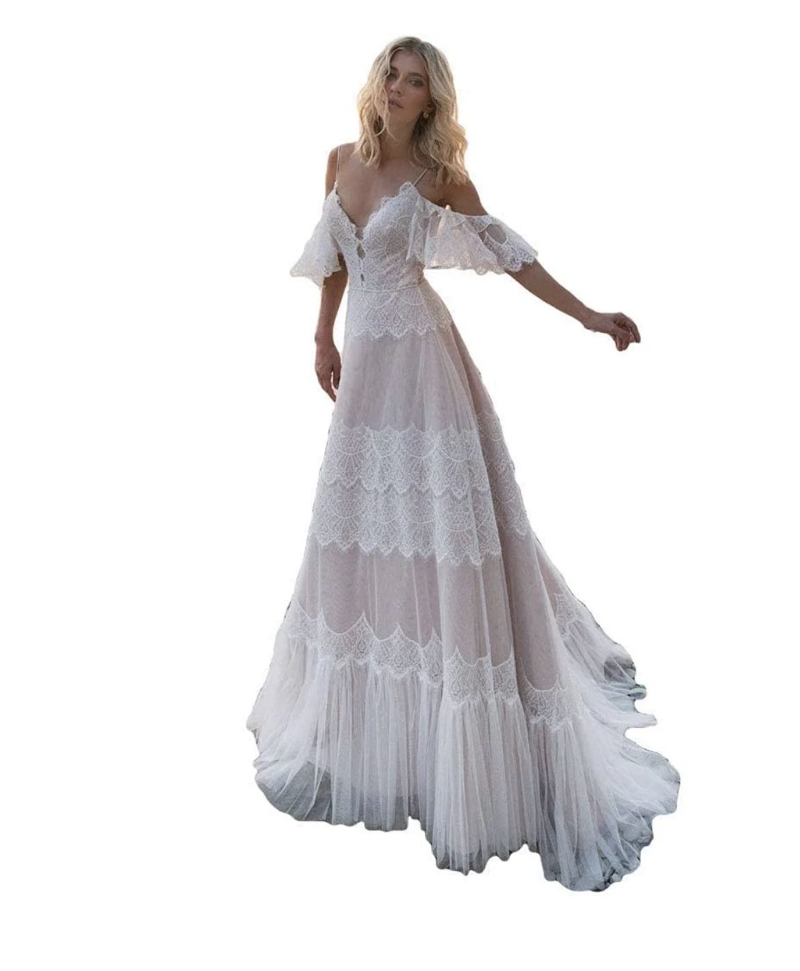 Stunning Beach Boho Wedding Dress Size 16 Xl