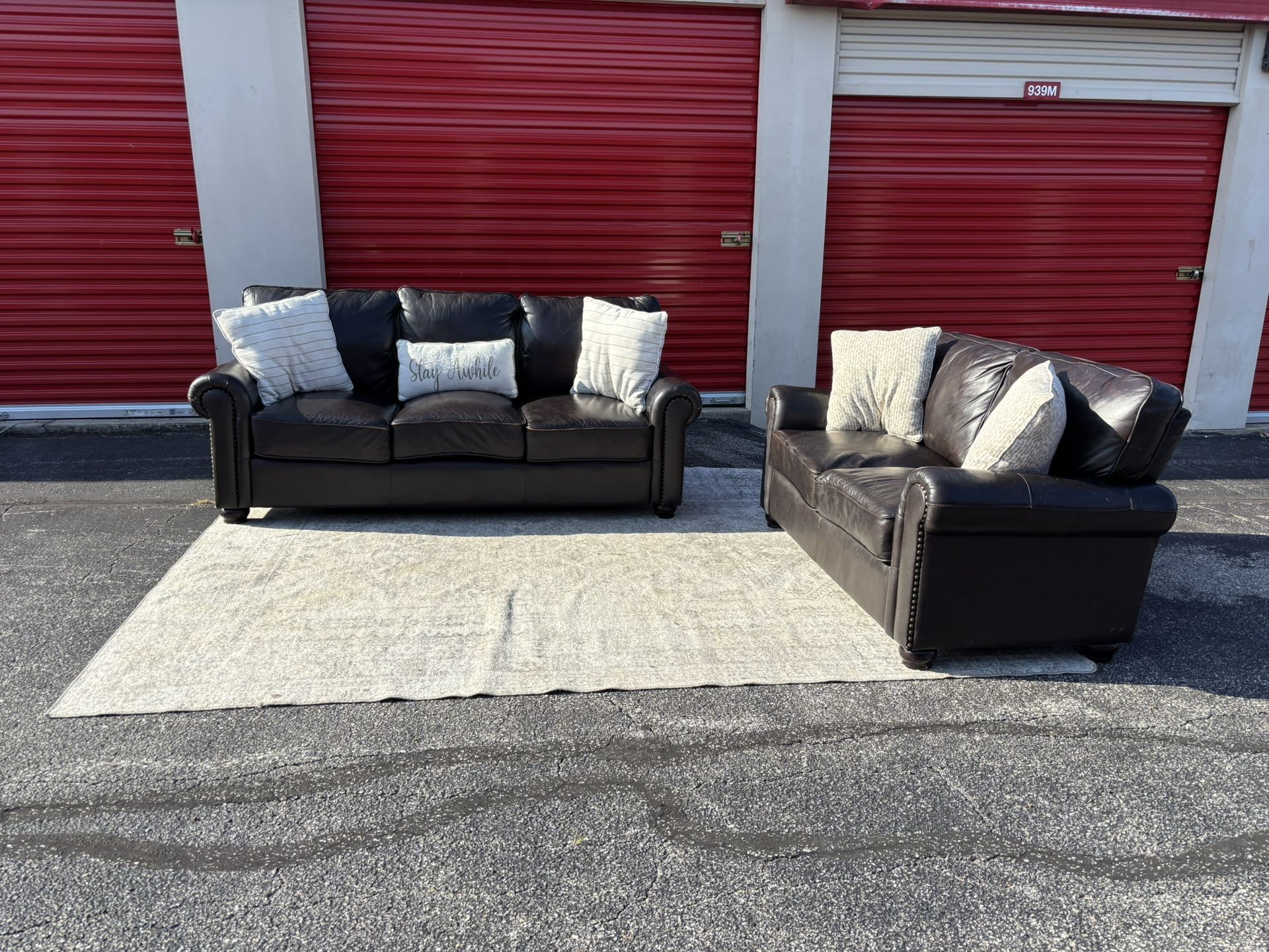 FREE DELIVERY | Real Leather Couch & Loveseat Set – Pet Wear on Back – Great Price