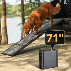 Dog Ramp for Car 71" Extra Long & 17.2" Wide Folding Dog Ramps for Large Dogs with Non-Slip Rug Surface Portable Dog Car Ramp for SUV Car & Truck, Out