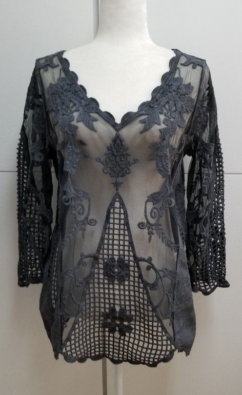 Sheer Gray Lace Top M
