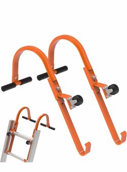 2 Pack Ladder Roof Hook with Wheel Heavy Duty Steel Ladder Stabilizer, Roof Ridge Extension, Rubber Grip T-Bar for Damage Prevention, 500 lbs Weight R