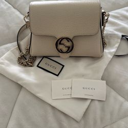 GUCCI Interlocking GG Ivory Leather Crossbody Shoulder Bag