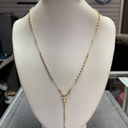 14K Yellow Gold Rosary Cross Chain Necklace 