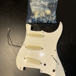 Loaded strat pick guard + tuners, knobs and an input jack