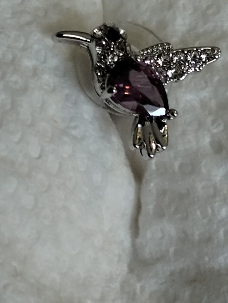 Purple Gem Hummingbird Necklace And Earrings