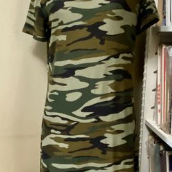 FV RELAY Camo Print DRESS Army Green Soft Summer Knee-length Stretch Women's M