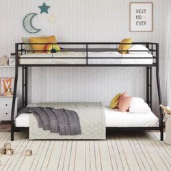 Twin over Full Low Profile Metal Bunk Bed, Black 