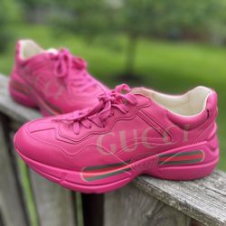 Authentic GUCCI Women’s Pink Rhyton Sneakers - Size 8.5 US / 39 EU 