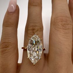 7.04 carat G VS1 step cut marquise lab diamond solitaire engagement ring