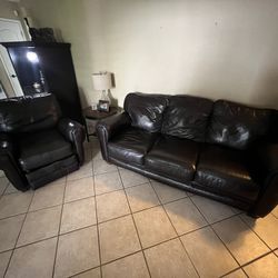 Dark Brown Leather Couch & Recliner