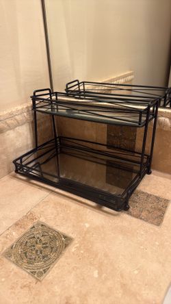 Black 2-Tier Metal & Glass Bathroom Counter Organizers (Set of 2)