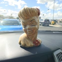 Lady Head. Vase Chalkware Cold Paint