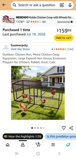 Outdoor Chicken Run, Metal Chicken Coop Expansion, Large Expend Hen House, Enclosure Playpen for Chicken, Rabbit, Duck, Cats