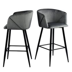 Open Box Homy Casa ALDRIDGE BAR 30" Grey Velvet Swivel Barstool with Black Legs for Home Bar Seating