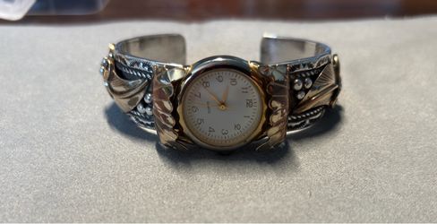 Vintage Navajo Thomas Francisco Sterling Silver & 12k Gold Fill Watch Cuff