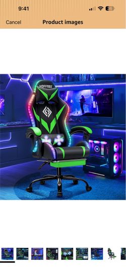 RGB Gaming Chair with Massage & Footrest Racing Style Computer Chair-Green/Red