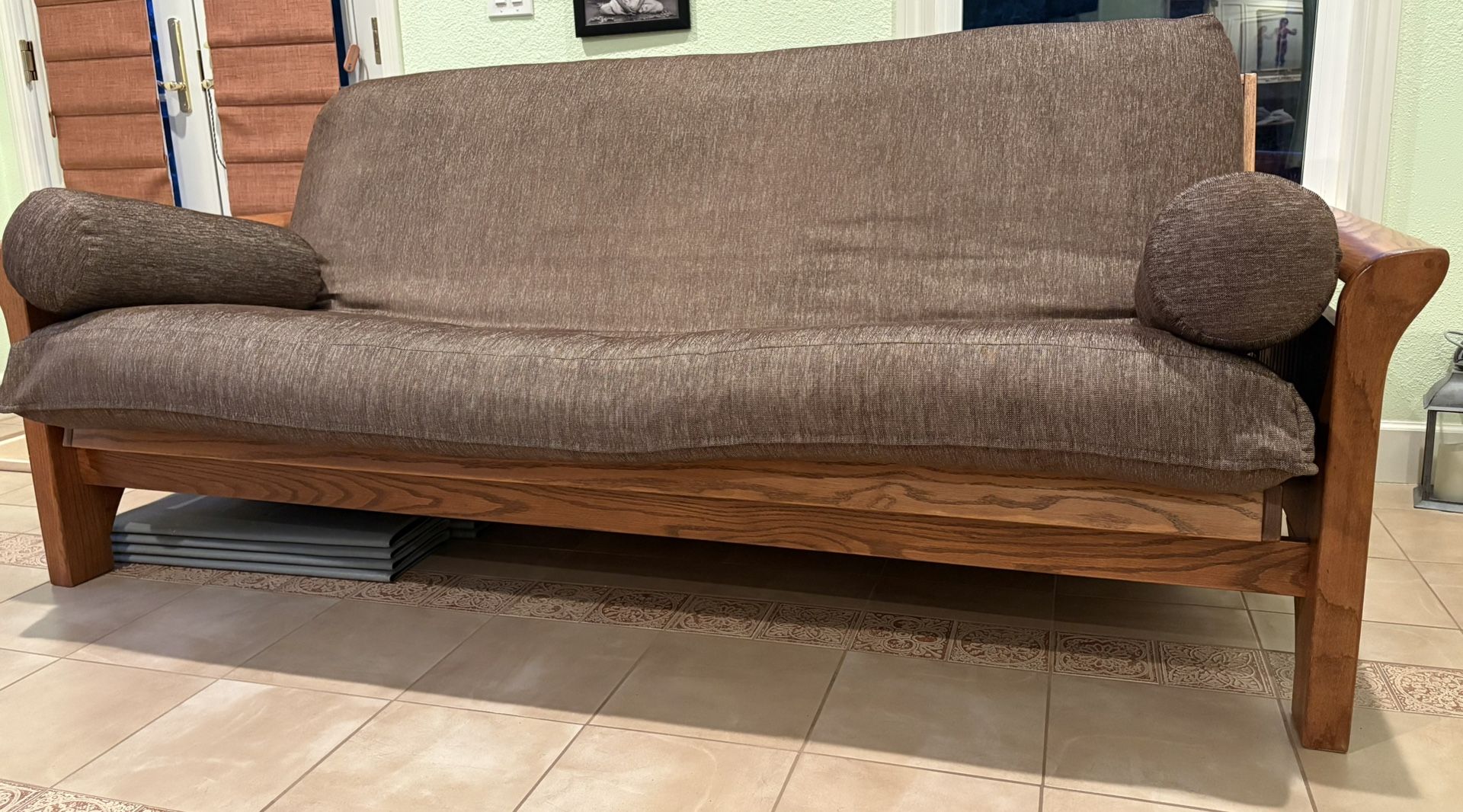 Futon - solid oak with new upholstery