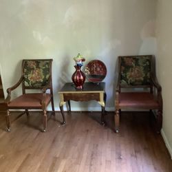 Set Of 2 Antique Chairs And Table