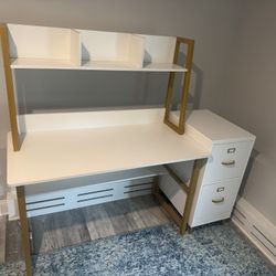 White Desk and Filing Cabinet 