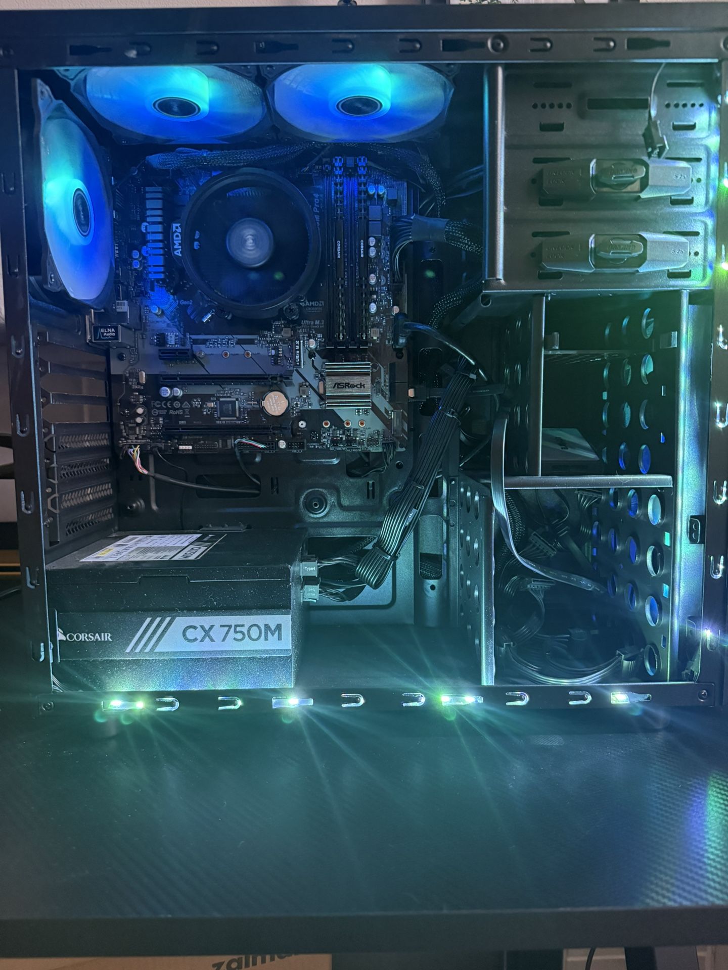 Gaming PC – B450M / Ryzen 5 2600 / 16GB RAM / 750W PSU / RGB Fans – NO GPU / NO Storage