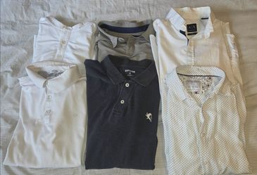 Six Polo long sleev shirt white Grey green bundle  men medium