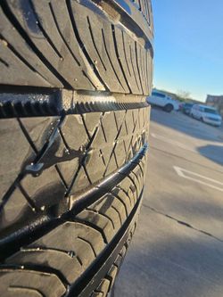 235 50 18. Tires used but very good still 75% Thread