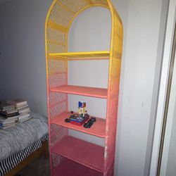 1970s vintage rattan wicker arched bookcase And Bookcase/drawer 