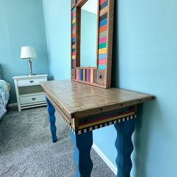 Beautiful Designer David Marsh Hand Painted Solid Wood Sofa Table And Mirror 