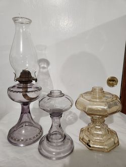 Antique Kerosene Lamps Purple Cream