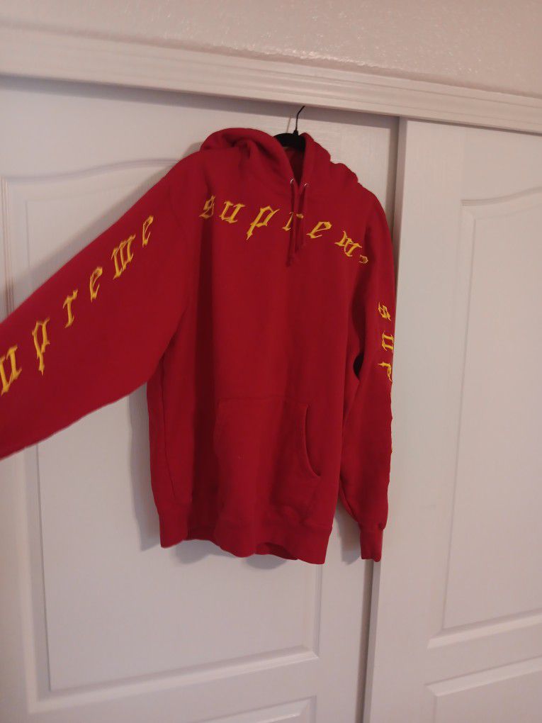 Red Supreme Hoodie Yellow Embroidery 