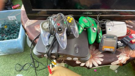 Nintendo 64 Bundle - Console (Untested) + Shark Pad Pro, Pikachu Mic, & Packs.