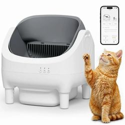 Automatic Self-Cleaning Cat Litter Box – Large Open-Top Design for Multi-Cat Families, Integrated Safety Protection, Includes Trash Bags, Gray brand n
