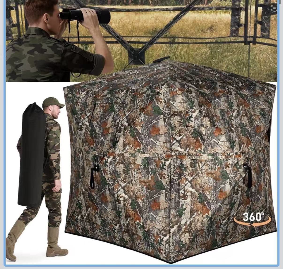 Hunting Blind with Carrying Bag, 270/360 Degree See Through Ground Blind, Pop Up Hunting Blind Portable Concealed Camouflage Tent for 2/3/4 Person, Ca