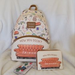 Loungefly Friends icons backpack and wallet 