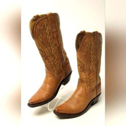 Old West L1529 Brown Tan Leather Cowboy Cowgirl Western Boots Women 5.5 B