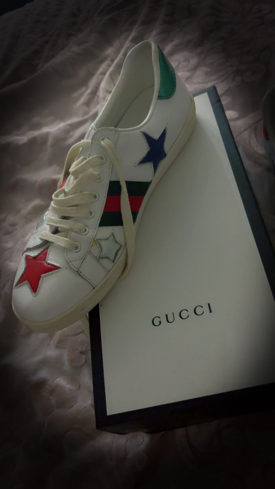 Authentic Gucci Ace Sneakers Stars White Leather 