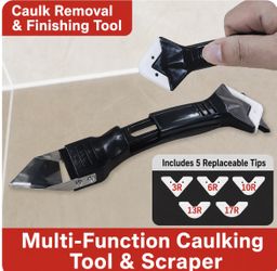 2-in-1 Multi-Function Caulking Tool & Scraper Set | 5 Replaceable Silicone Finishing Tips | Sealant Remover