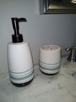 Porcelain toothbrush holder and soap dispenser