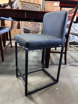 35.2 in. Gray Rectangular Cushion Bar Stool with Back and Metal Steel Frame Base with Footrest (Set-2)